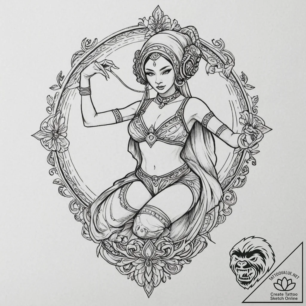Chicano style art of a beautiful twi'lek danc... - tattoo sketch (№1753036703_0, 20.07.2025 18:38) — tattoovalue.net