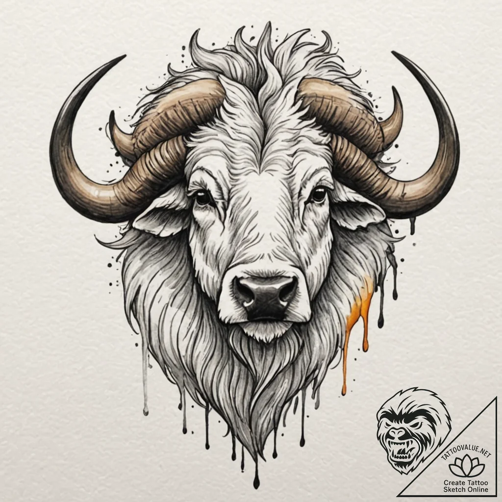 A neo-traditional tattoo of the white buffalo... - tattoo sketch (№1753037609_0, 20.07.2025 18:53) — tattoovalue.net