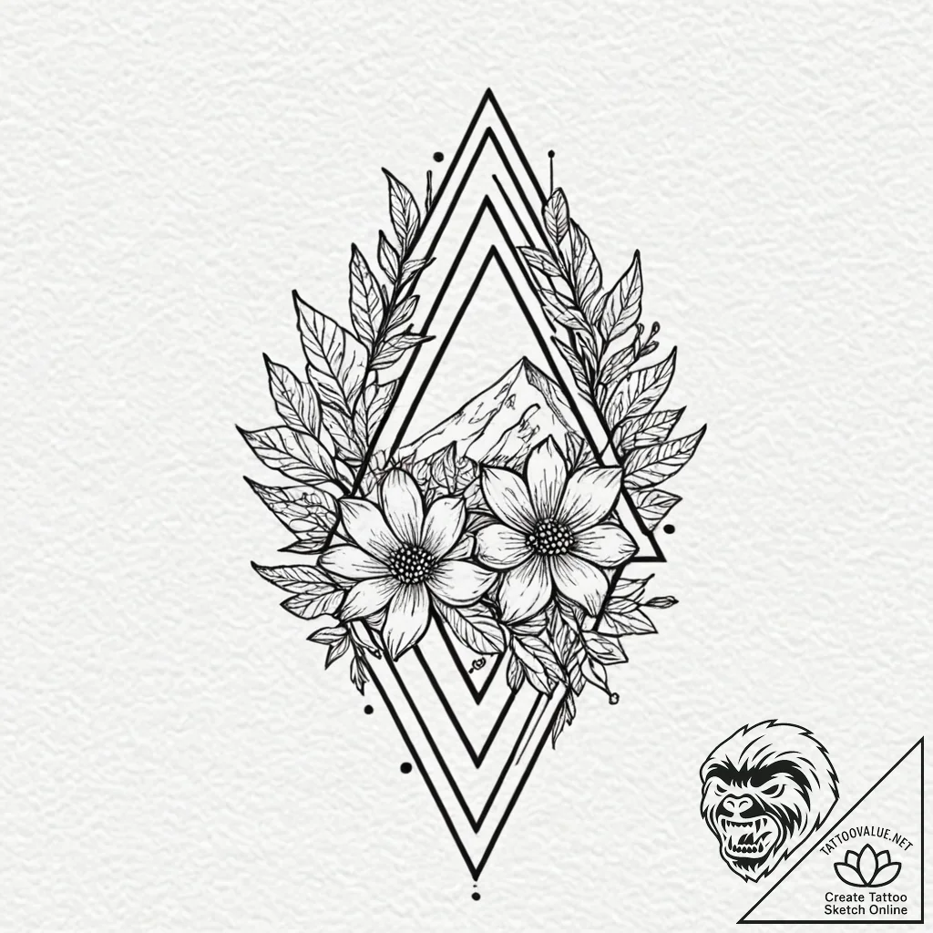 Tattoo sketch a simple triangle with a floral... - tattoo sketch (№1753038102_0, 20.07.2025 19:01) — tattoovalue.net