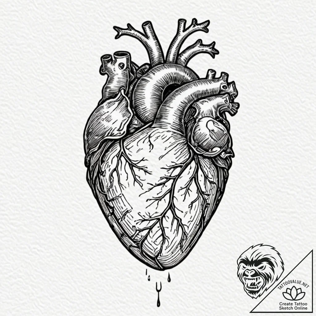 Tattoo sketch a realistic anatomical heart wi... - tattoo sketch (№1753038185_0, 20.07.2025 19:03) — tattoovalue.net