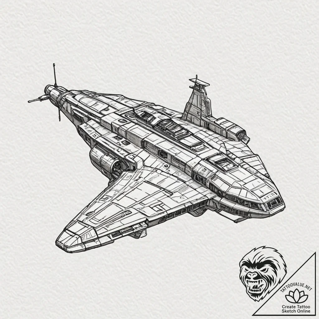 114. a sketch of the nostromo ship, detailed... - tattoo sketch (№1753038350_0, 20.07.2025 19:05) — tattoovalue.net