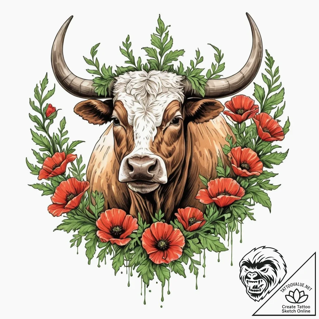 Tattoo design a taurus bull's head emerging f... - tattoo sketch (№1753038433_0, 20.07.2025 19:07) — tattoovalue.net