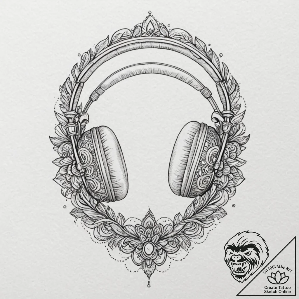 Tattoo sketch a single gaming headset outline... - tattoo sketch (№1753039009_0, 20.07.2025 19:16) — tattoovalue.net