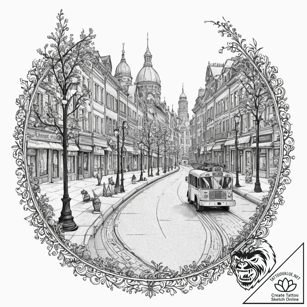 A street sweeper cleaning a city street in th... - tattoo sketch (№1753039175_0, 20.07.2025 19:19) — tattoovalue.net