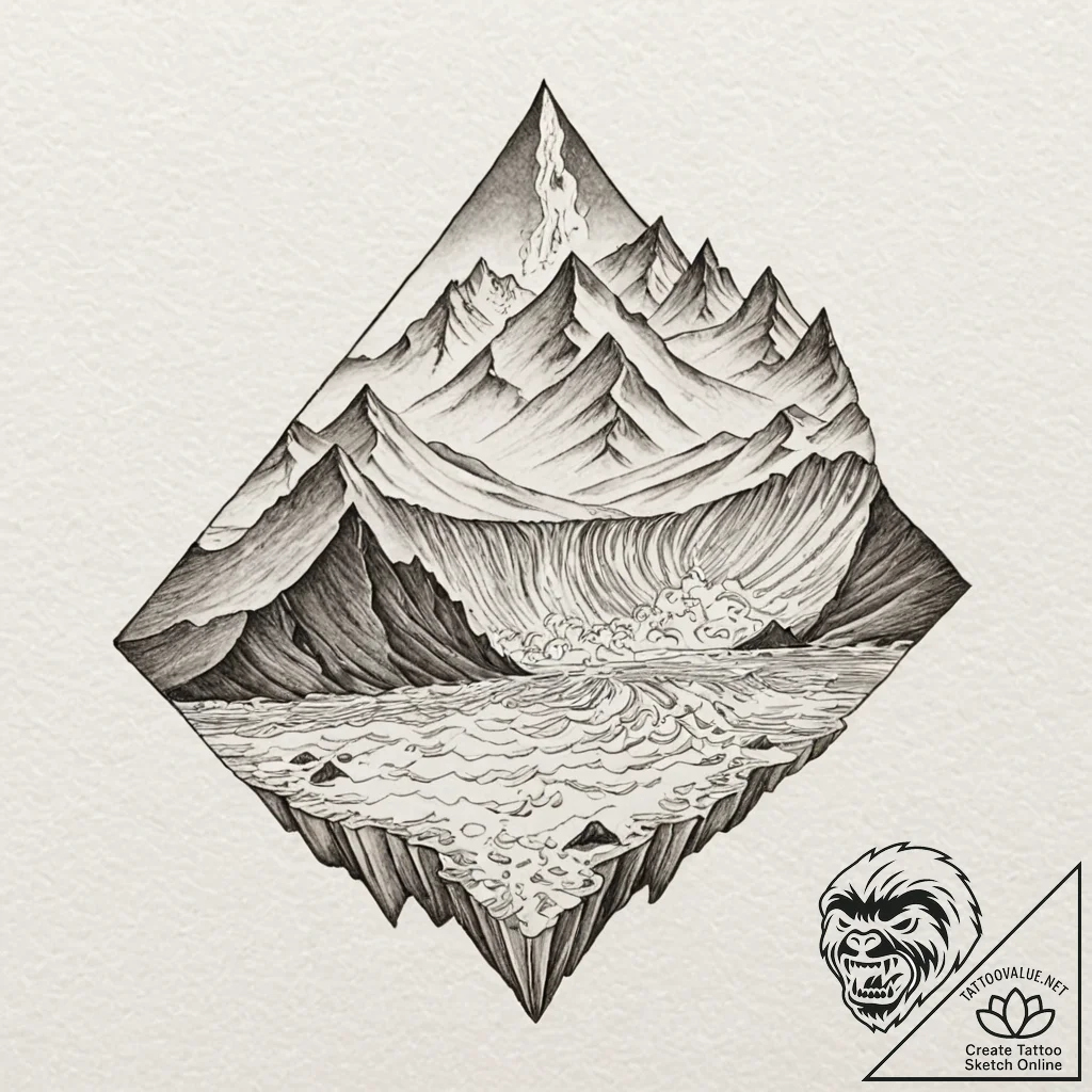 A dramatic shot of a glacier calving into the... - tattoo sketch (№1753039423_0, 20.07.2025 19:23) — tattoovalue.net