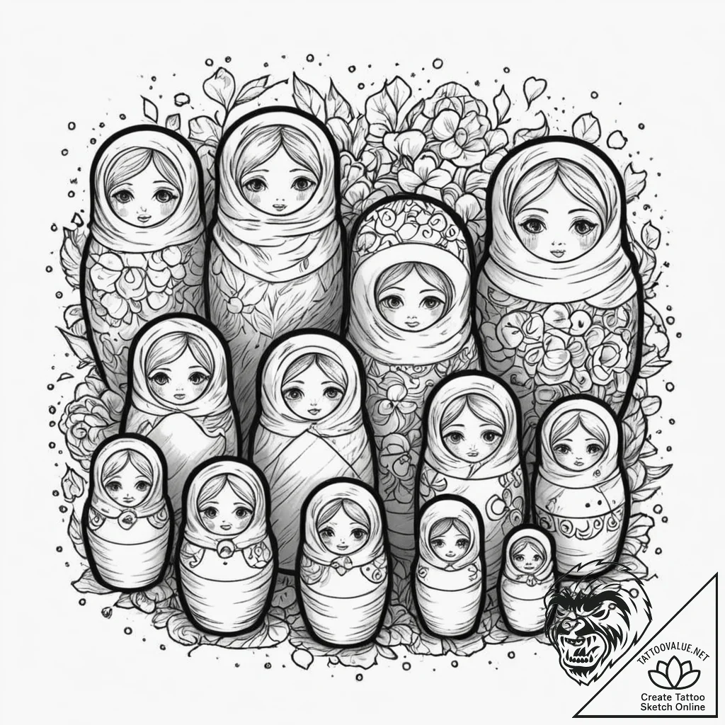 Tattoo sketch a set of nesting dolls, each re... - tattoo sketch (№1753040248_0, 20.07.2025 19:37) — tattoovalue.net