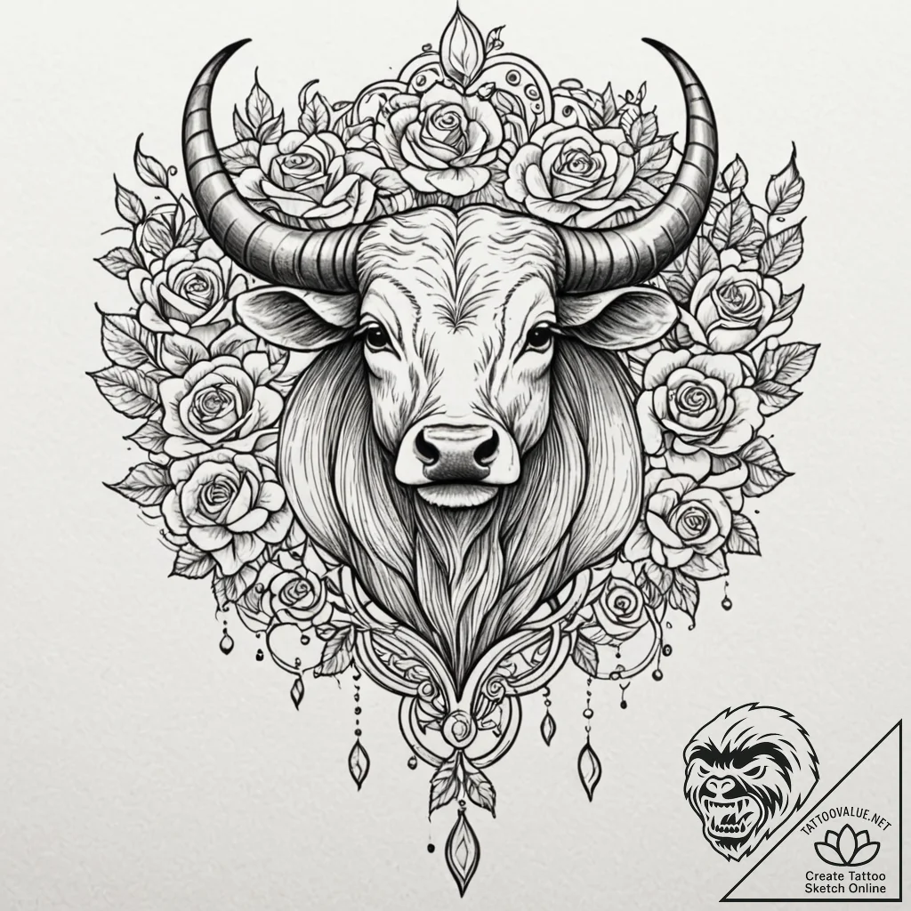 Tattoo design a taurus bull with venus's glyp... - tattoo sketch (№1753040741_0, 20.07.2025 19:45) — tattoovalue.net