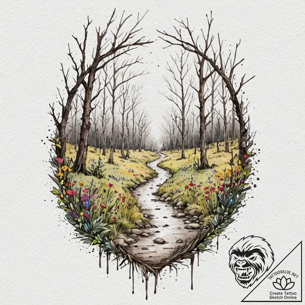 A melancholic watercolor sketch of the zone f... - tattoo sketch (№1753041072_0, 20.07.2025 19:51) — tattoovalue.net