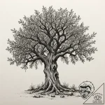 An old, gnarled olive tree in a grove in gree… – tattoo sketch (№1753041154_0, 20.07.2025 19:52) — tattoovalue.net
