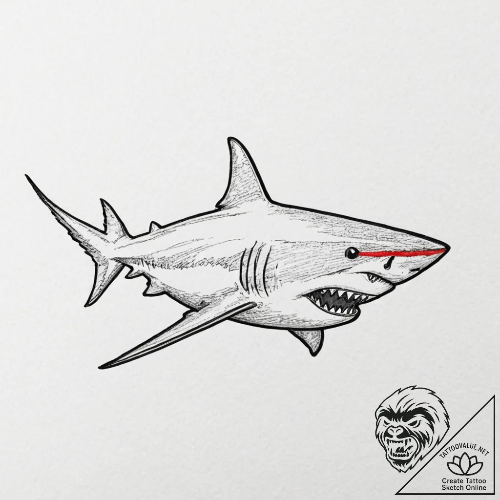 Shark, concept art for tattoo, on a clean whi... - tattoo sketch (№1753041319_0, 20.07.2025 19:55) — tattoovalue.net