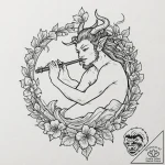 A neo-traditional tattoo of a satyr playing t… – tattoo sketch (№1753041815_0, 20.07.2025 20:03) — tattoovalue.net