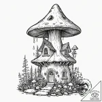 Tattoo design a whimsical mushroom house., co… – tattoo sketch (№1753042147_0, 20.07.2025 20:09) — tattoovalue.net