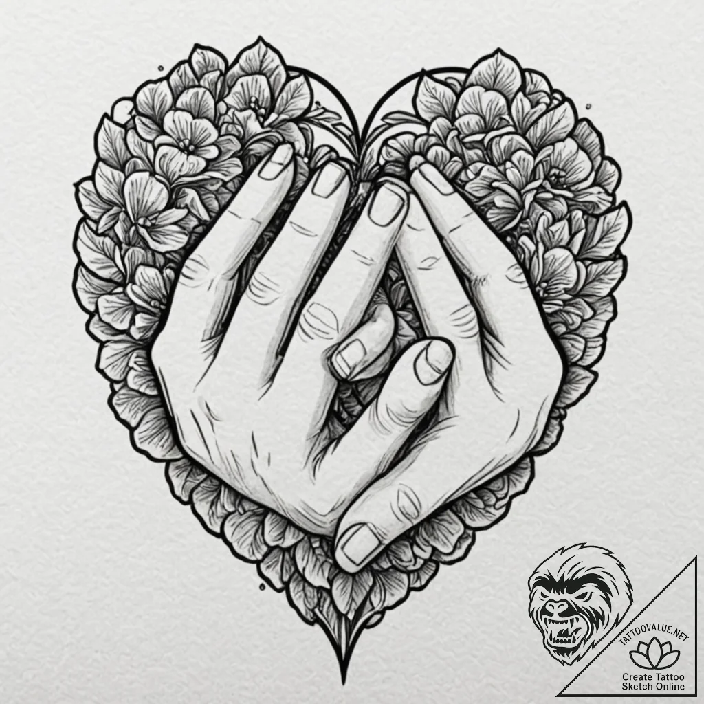 Tattoo design a heart made of two hands holdi... - tattoo sketch (№1753042971_0, 20.07.2025 20:22) — tattoovalue.net