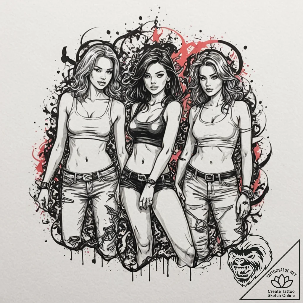A sketch of the main female characters from d... - tattoo sketch (№1753043055_0, 20.07.2025 20:24) — tattoovalue.net