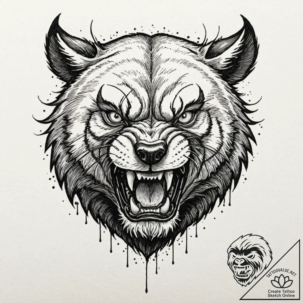 Tattoo design an aggressive wolverine, fierce... - tattoo sketch (№1753043553_0, 20.07.2025 20:32) — tattoovalue.net