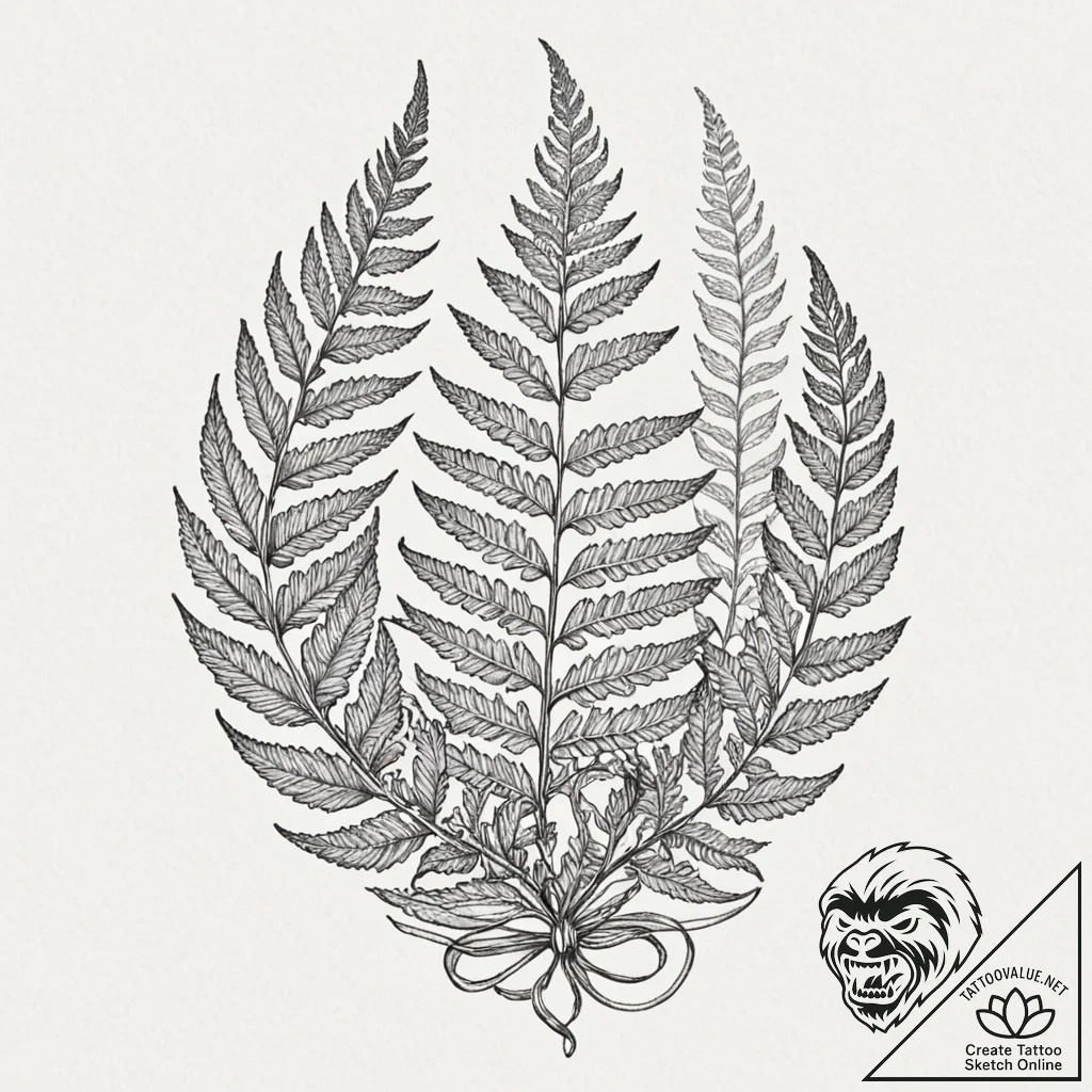 Fern, concept art for tattoo, old school trad... - tattoo sketch (№1753043966_0, 20.07.2025 20:39) — tattoovalue.net