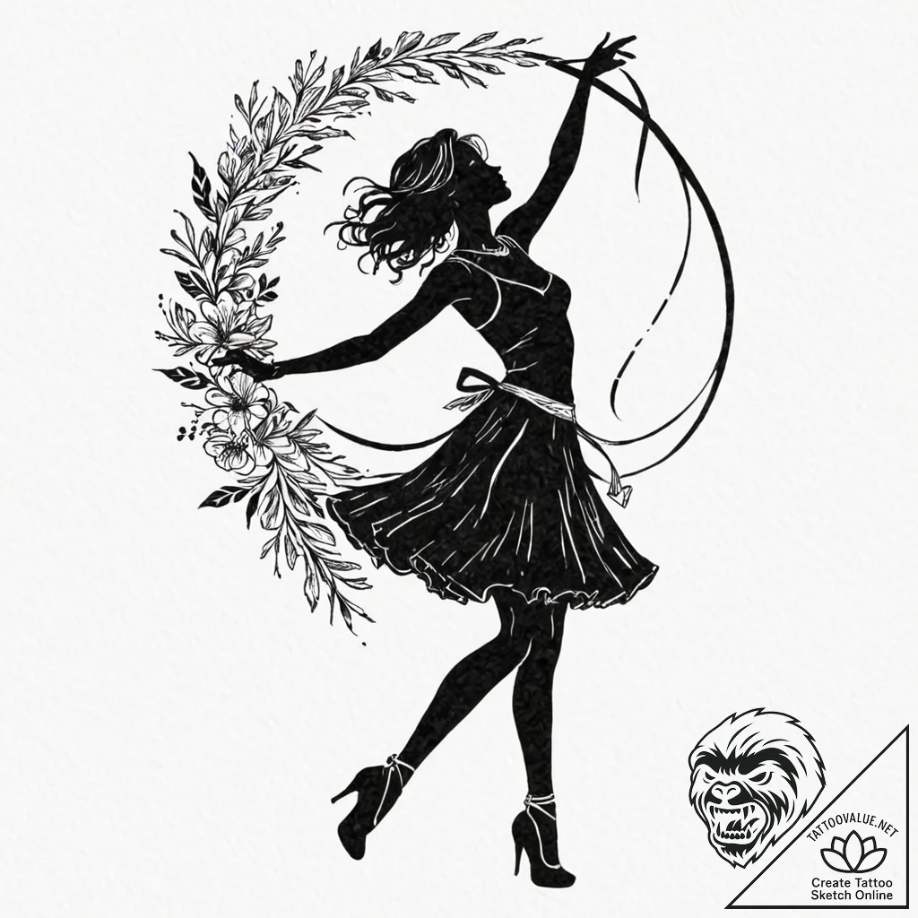 Tattoo design: a silhouette of lada dancing g... - tattoo sketch (№1753044544_0, 20.07.2025 20:49) — tattoovalue.net