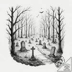 A watercolor sketch of a misty, spooky gravey… – tattoo sketch (№1753044874_0, 20.07.2025 20:54) — tattoovalue.net
