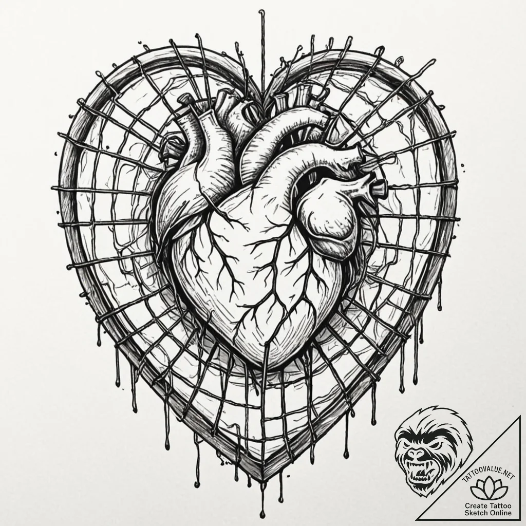 Tattoo design a stylized heart protected by a... - tattoo sketch (№1753044957_0, 20.07.2025 20:55) — tattoovalue.net
