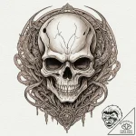 A neo-traditional tattoo of the alien skull-f… – tattoo sketch (№1753045534_0, 20.07.2025 21:05) — tattoovalue.net