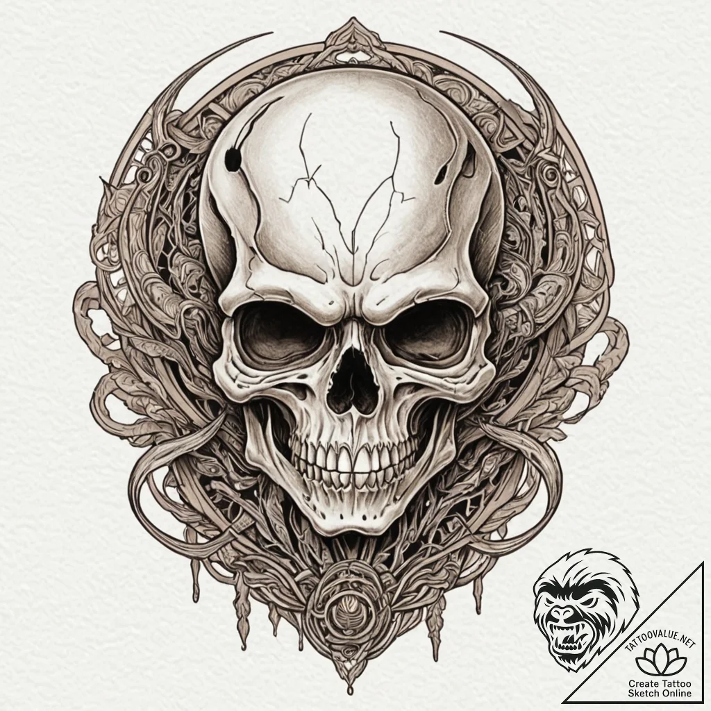 A neo-traditional tattoo of the alien skull-f... - tattoo sketch (№1753045534_0, 20.07.2025 21:05) — tattoovalue.net