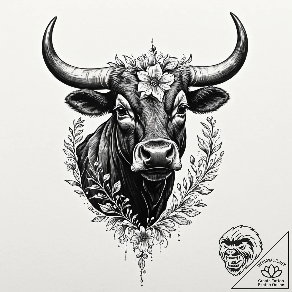 Tattoo design a delicate taurus bull silhouet... - tattoo sketch (№1753045698_0, 20.07.2025 21:08) — tattoovalue.net