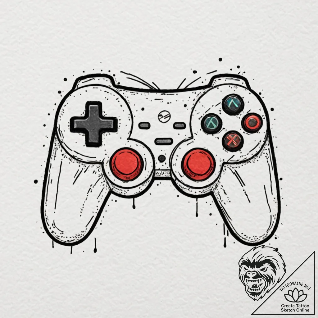 Tattoo sketch a gaming console controller wit... - tattoo sketch (№1753046690_0, 20.07.2025 21:24) — tattoovalue.net