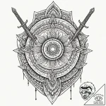 Shield and sword, ink illustration for tattoo… – tattoo sketch (№1753046772_0, 20.07.2025 21:26) — tattoovalue.net