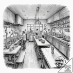 The inside of a bustling, chaotic commercial… – tattoo sketch (№1753047350_0, 20.07.2025 21:35) — tattoovalue.net