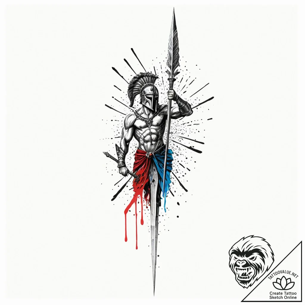 Tattoo sketch a spartan spear with an abstrac... - tattoo sketch (№1753047598_0, 20.07.2025 21:39) — tattoovalue.net