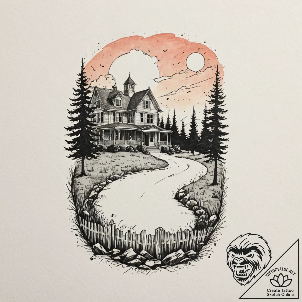 A sketch of norman bates' silhouette in front... - tattoo sketch (№1753048175_0, 20.07.2025 21:49) — tattoovalue.net