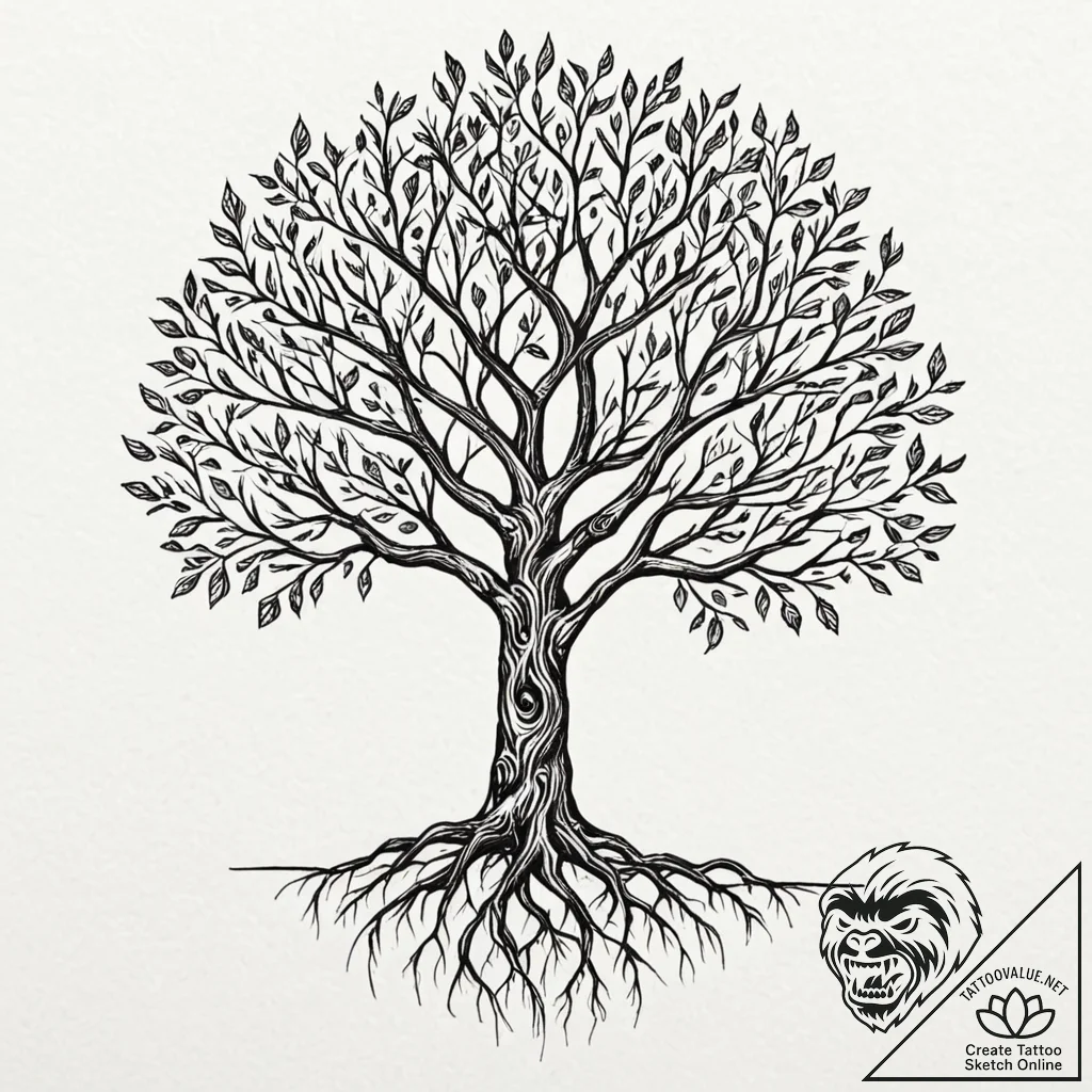 Tattoo sketch a stylized "tree of life" with... - tattoo sketch (№1753048587_0, 20.07.2025 21:56) — tattoovalue.net