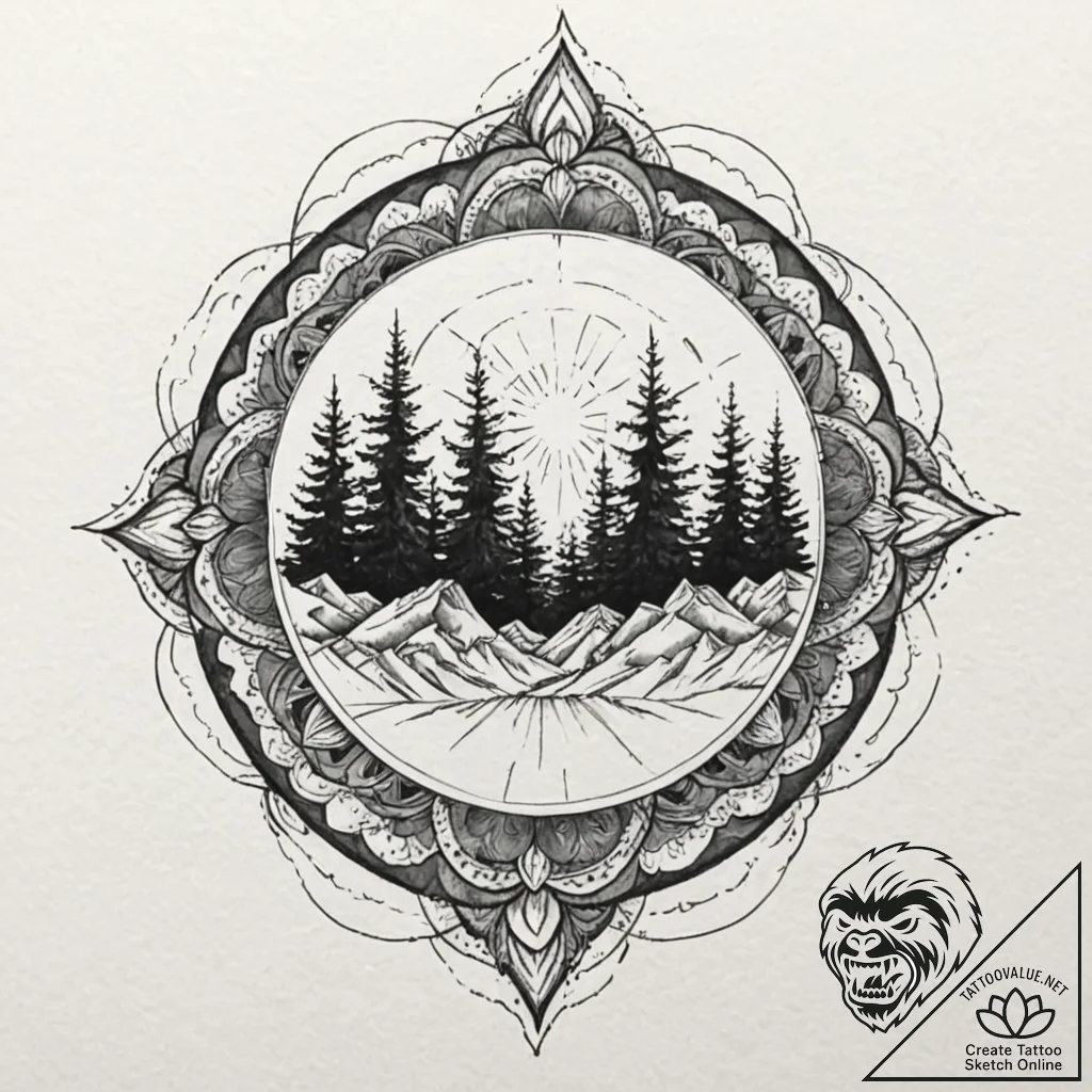 A watercolor sketch of the beautiful forest l... - tattoo sketch (№1753049083_0, 20.07.2025 22:04) — tattoovalue.net