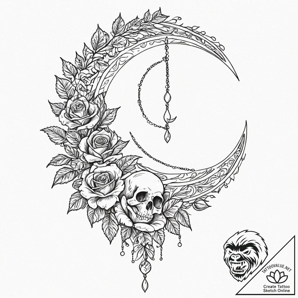 Tattoo sketch: an elegant lunitsa (crescent m... - tattoo sketch (№1753049166_0, 20.07.2025 22:06) — tattoovalue.net