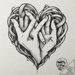 Tattoo design a heart made of intertwined fin… – tattoo sketch (№1753049415_0, 20.07.2025 22:10) — tattoovalue.net