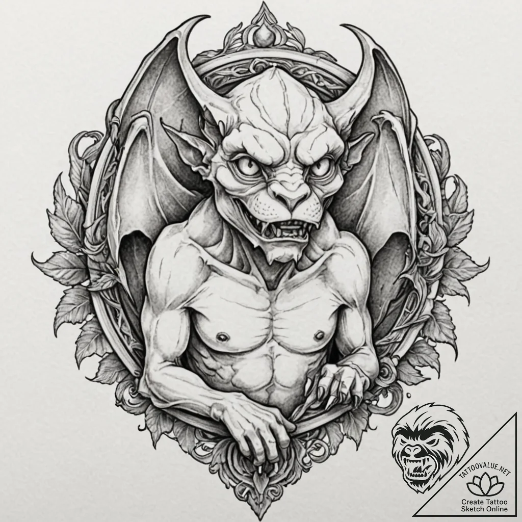 Gargoyle, tattoo drawing outline, black and g... - tattoo sketch (№1753049826_0, 20.07.2025 22:17) — tattoovalue.net