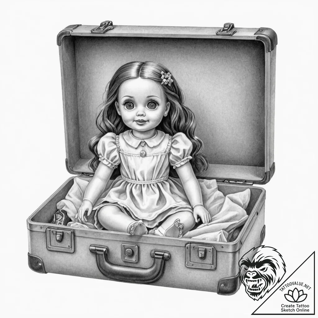 A neo-traditional tattoo of the annabelle dol... - tattoo sketch (№1753050238_0, 20.07.2025 22:23) — tattoovalue.net