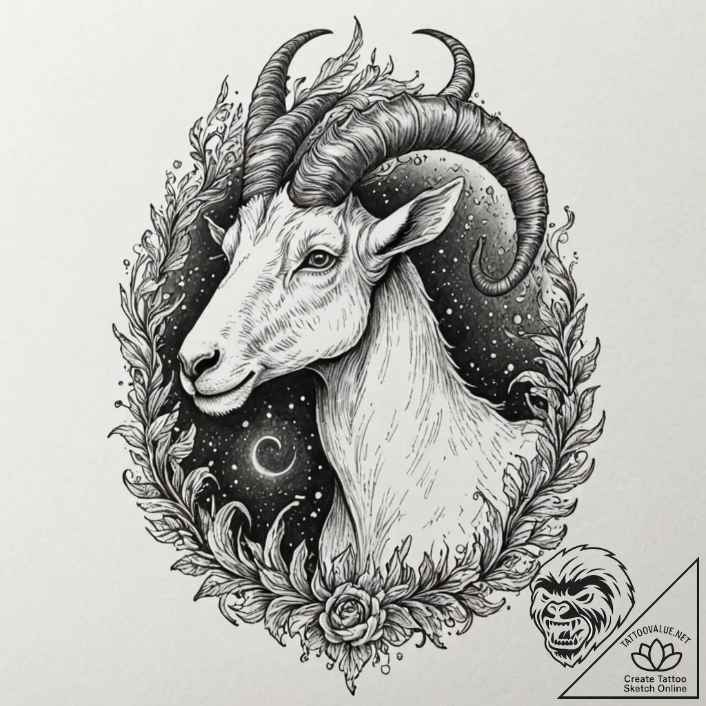 Tattoo design a capricorn goat-fish, appearin... - tattoo sketch (№1753050404_0, 20.07.2025 22:26) — tattoovalue.net