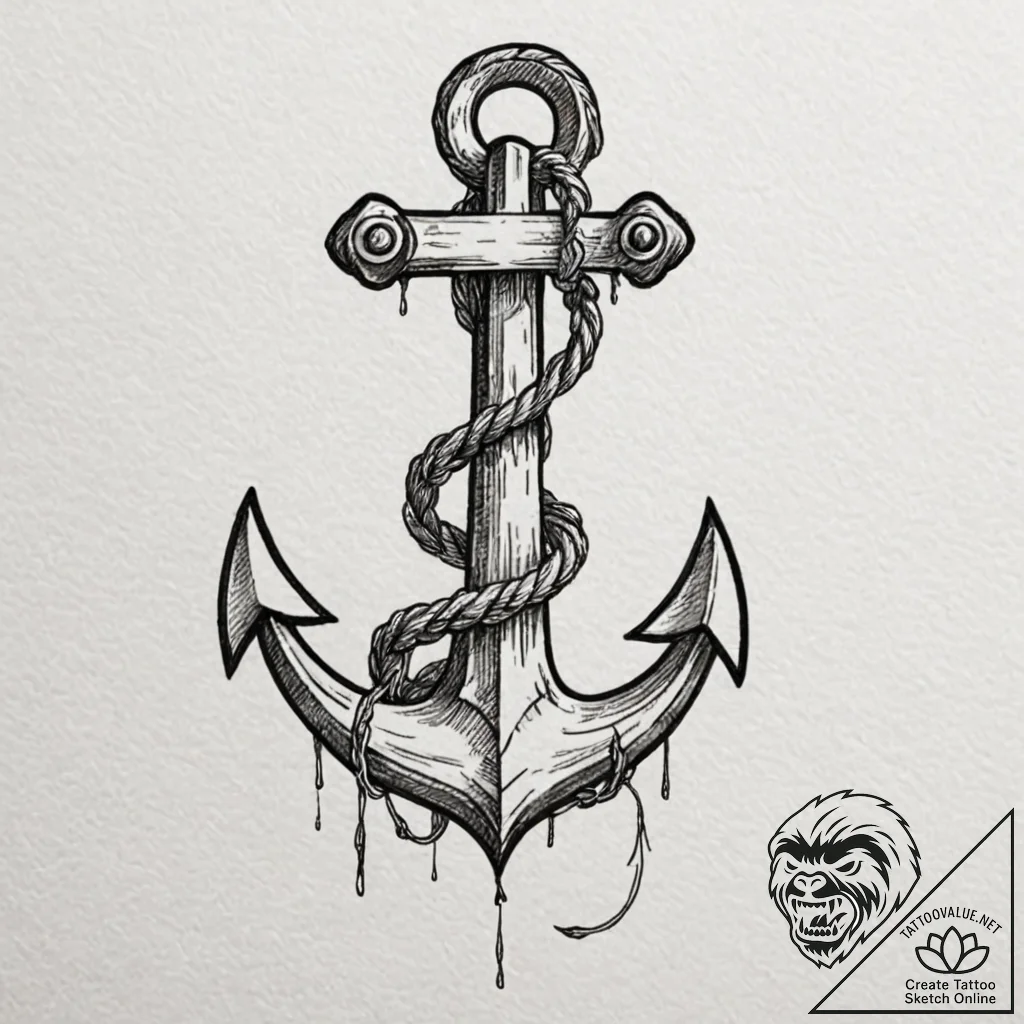 Tattoo design a sturdy anchor, symbolizing st... - tattoo sketch (№1753051229_0, 20.07.2025 22:40) — tattoovalue.net