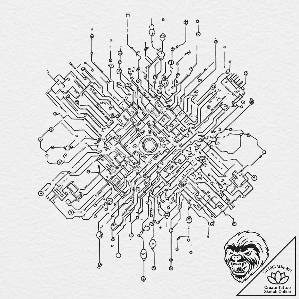 A close-up of a circuit board, showing the in... - tattoo sketch (№1753051726_0, 20.07.2025 22:48) — tattoovalue.net