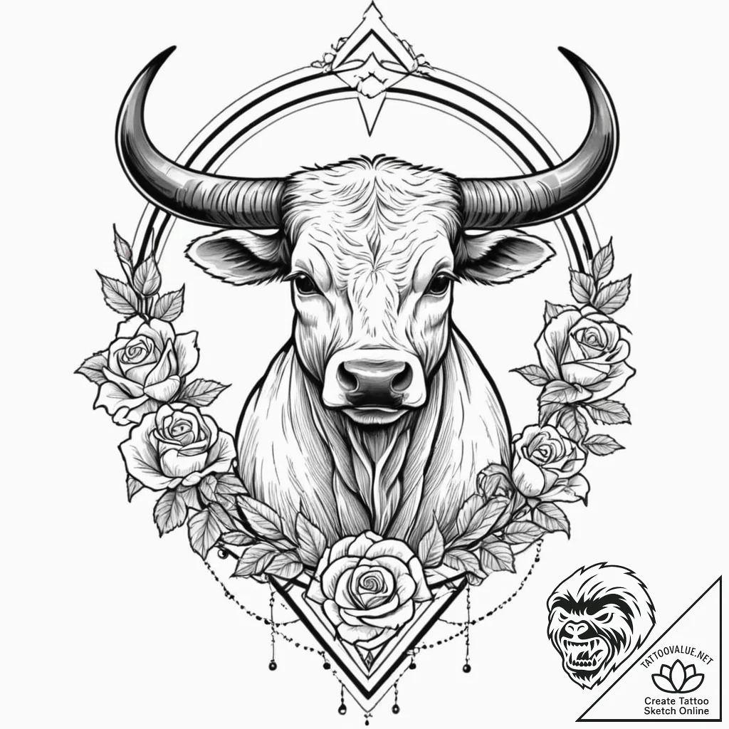 Tattoo design a taurus bull in neo-traditiona... - tattoo sketch (№1753052054_0, 20.07.2025 22:54) — tattoovalue.net