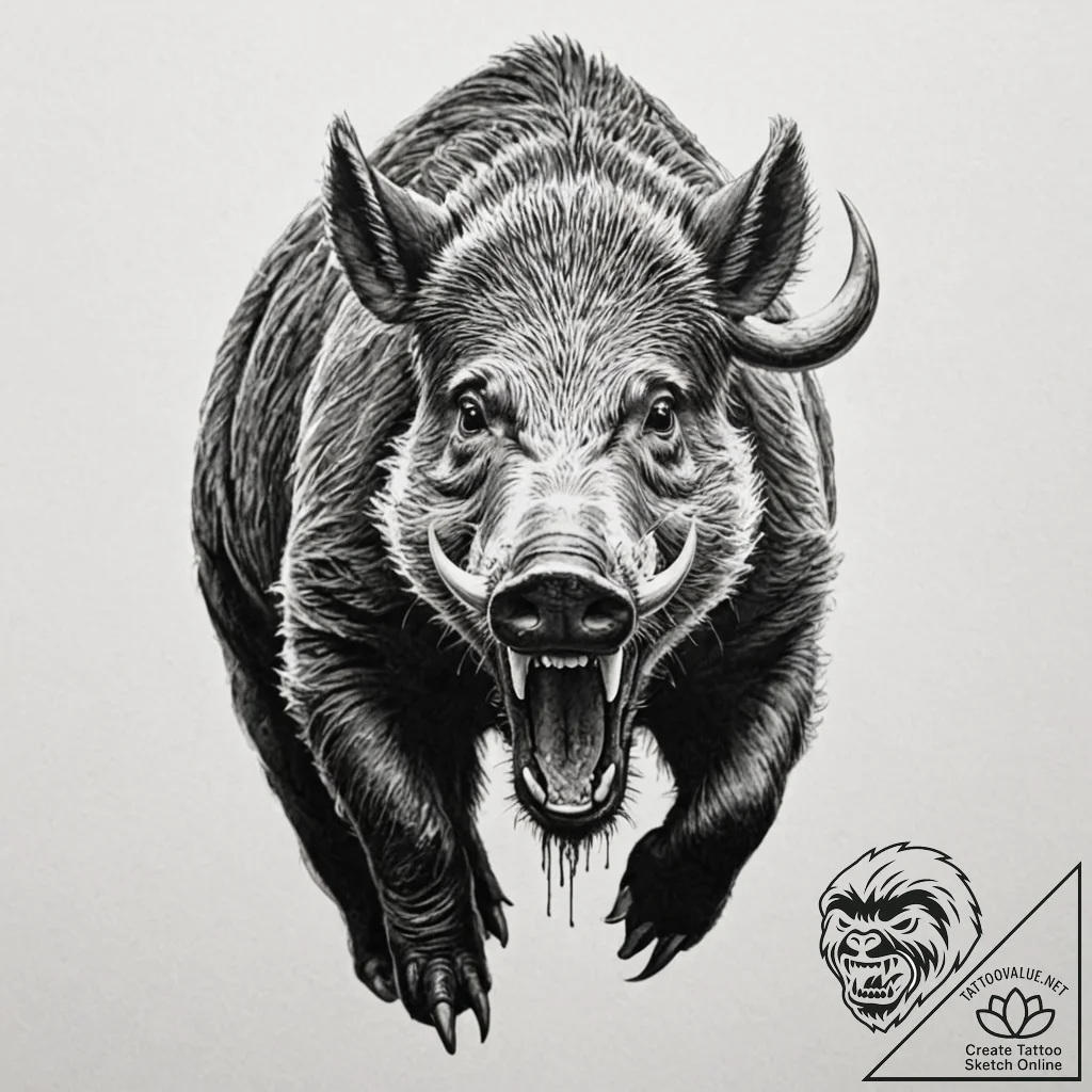Tattoo sketch a wild boar, tusks gleaming, fo... - tattoo sketch (№1753052550_0, 20.07.2025 23:02) — tattoovalue.net