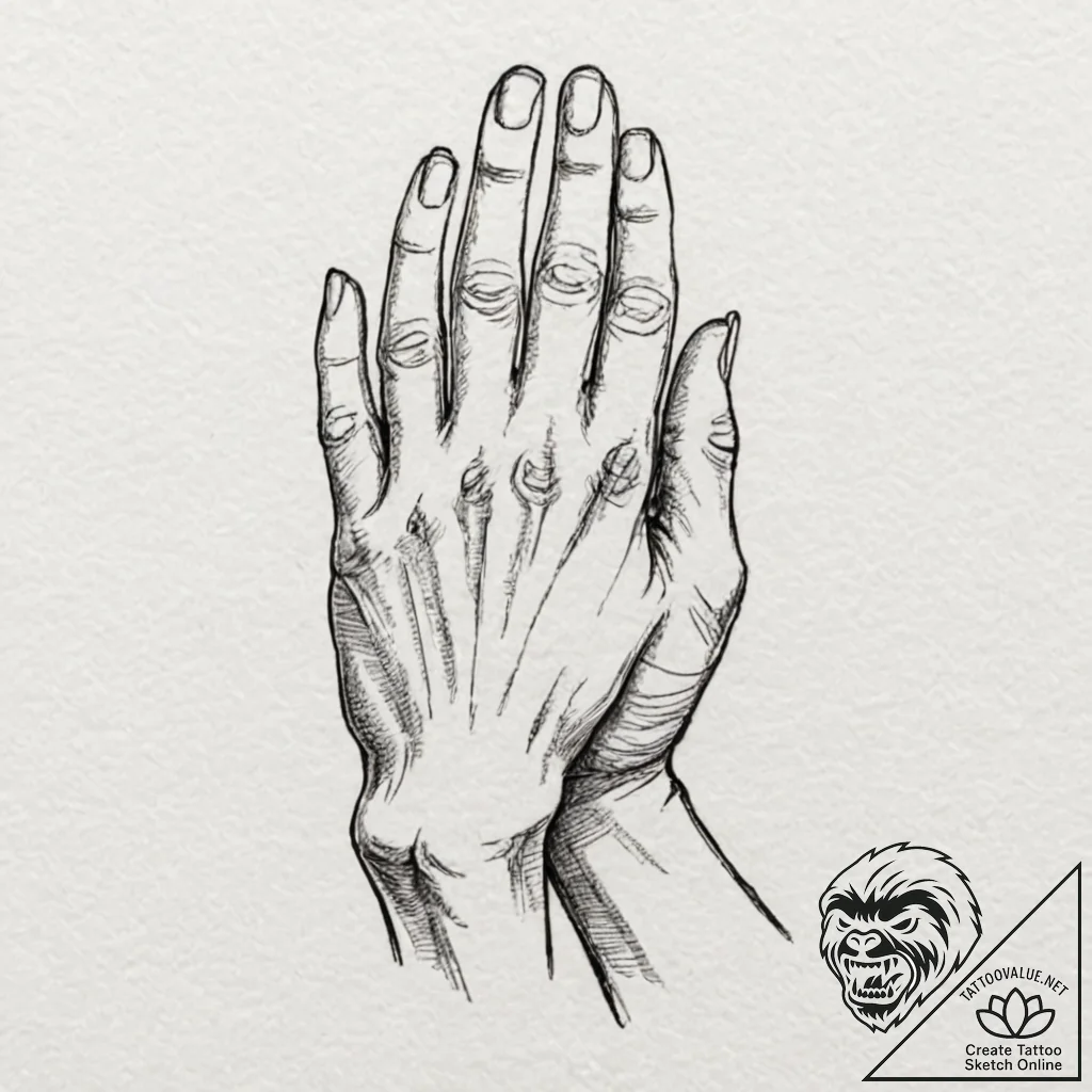 Praying hands, artistic tattoo sketch, sketch... - tattoo sketch (№1753053127_0, 20.07.2025 23:12) — tattoovalue.net