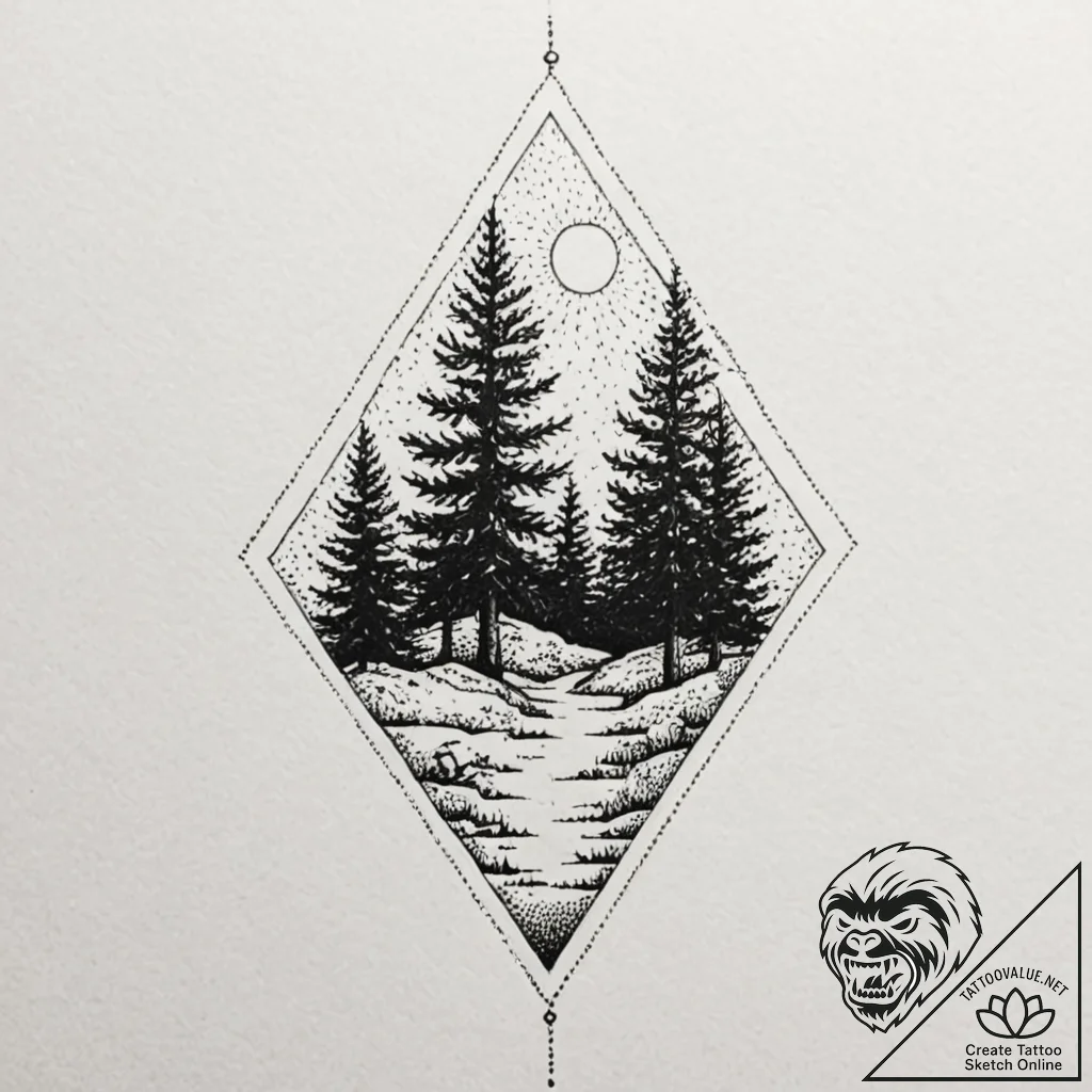 Pine, tattoo line art, dotwork tattoo style,... - tattoo sketch (№1753053868_0, 20.07.2025 23:24) — tattoovalue.net