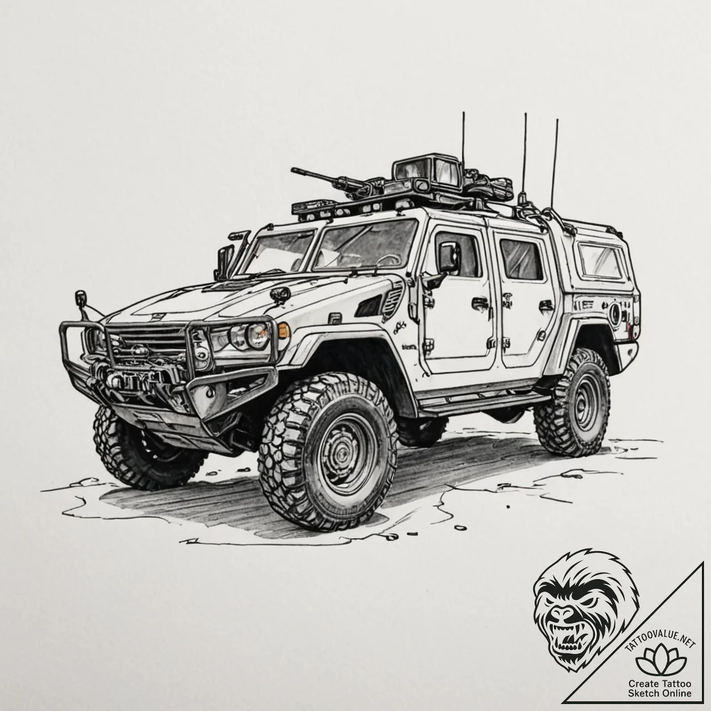 Tattoo design a generic military vehicle outl... - tattoo sketch (№1753053952_0, 20.07.2025 23:25) — tattoovalue.net