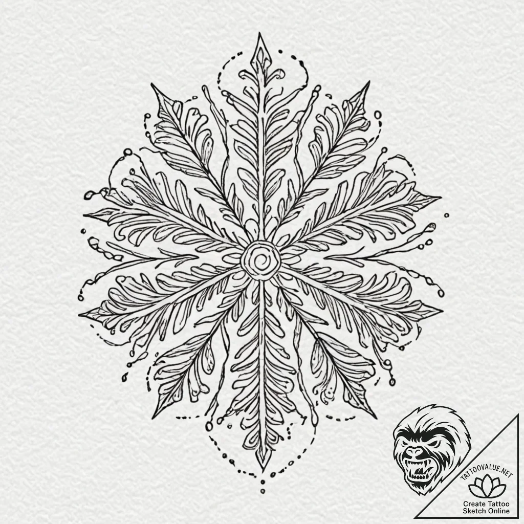 Snowflake, artistic tattoo sketch, on a clean... - tattoo sketch (№1753054032_0, 20.07.2025 23:27) — tattoovalue.net