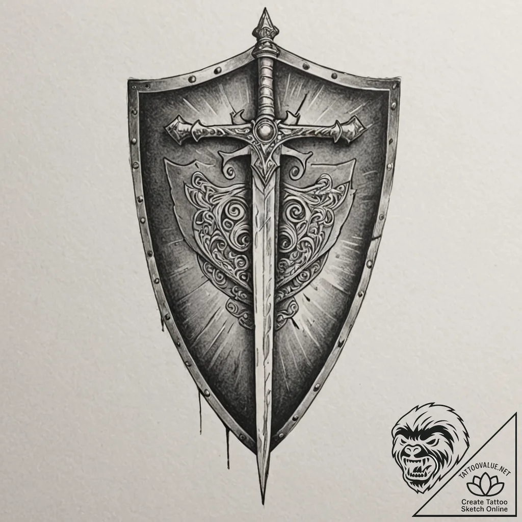 Tattoo design a medieval shield with a single... - tattoo sketch (№1753054530_0, 20.07.2025 23:35) — tattoovalue.net