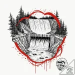 A shot of a hydroelectric dam, water powerful… – tattoo sketch (№1753054777_0, 20.07.2025 23:39) — tattoovalue.net