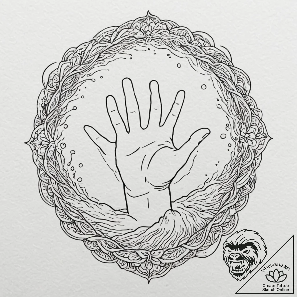 A hand reaching out to touch the surface of w... - tattoo sketch (№1753055521_0, 20.07.2025 23:52) — tattoovalue.net