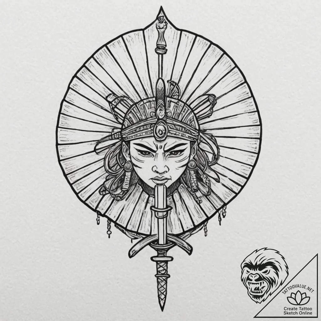 Tattoo design a samurai's traditional fan wit... - tattoo sketch (№1753056182_0, 21.07.2025 00:03) — tattoovalue.net